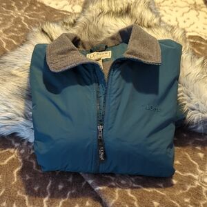 L.L. Bean Teal Bomber Jacket with Gray Collar
